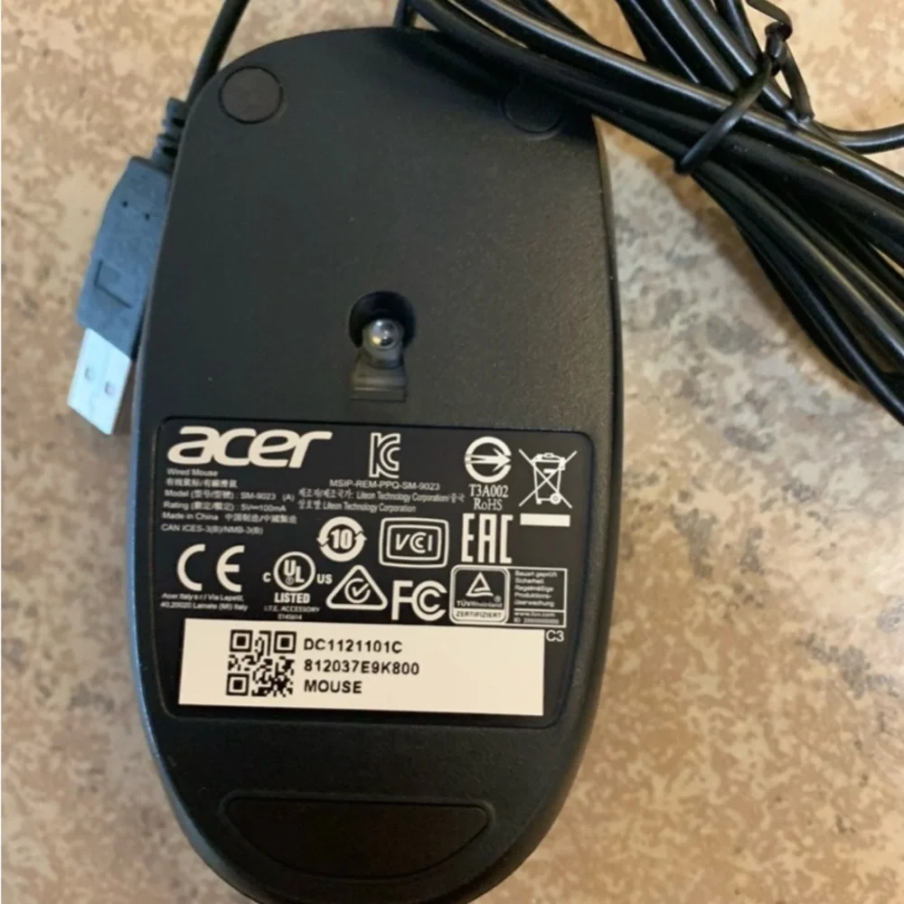 New! “Acer” Genuine Optical Wired USB 2 Button PC Computer Mouse. # DC1121101C.